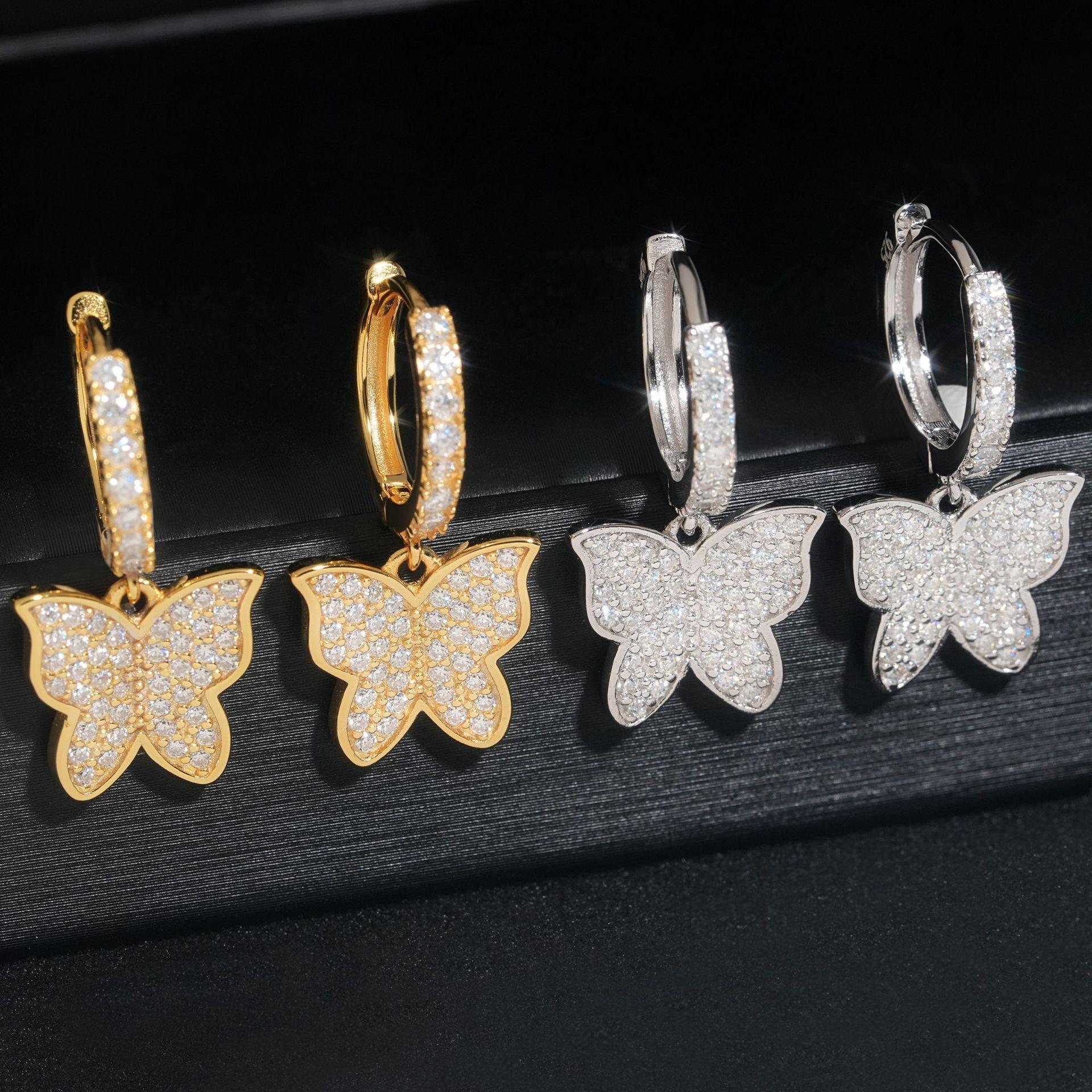 925 Silver Full Pavé Moissanite Butterfly Look Earrings for Women - CaratixJewelry